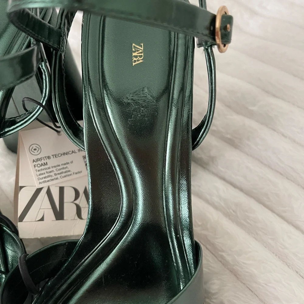 Zara Emerald Green Ankle Strap Platform Sandals - Picture 7 of 11